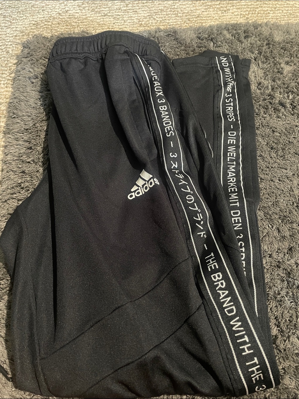 adidas Kids Black Joggers with White Logo and Side Text Trim